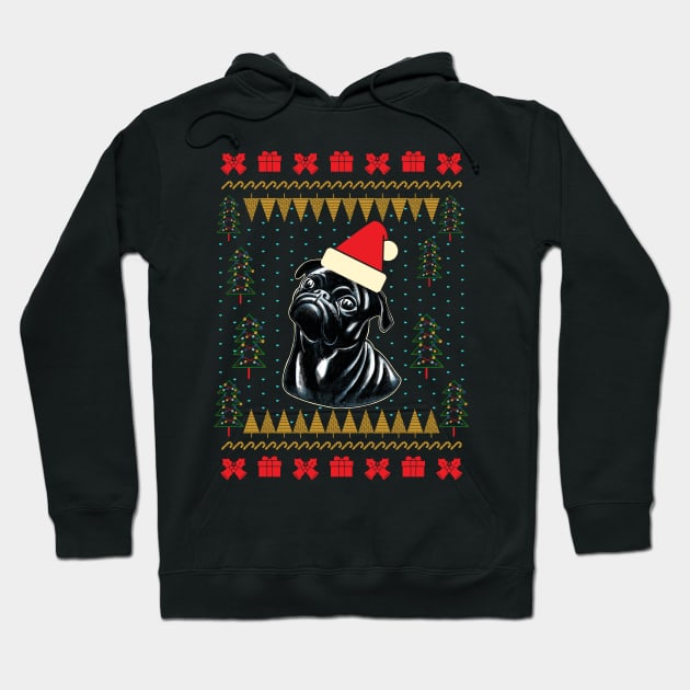 Black Pug Ugly Christmas Sweater Hoodie by okpinsArtDesign